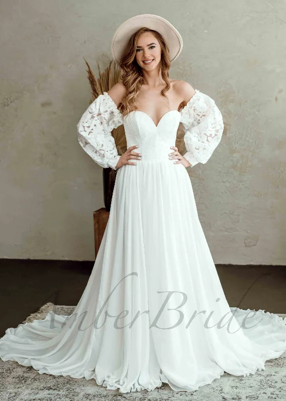 How to pick the right wedding dress style for your venue-Rustic Chiffon Wedding Dress with Long Puffy Sleeves and Strapless Sweetheart Neck How to pick the right wedding dress style for your venue-Rustic Chiffon Wedding Dress with Long Puffy Sleeves and Strapless Sweetheart Neck