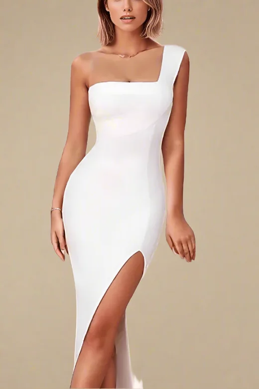 Wedding dresses with a romantic feel for an intimate ceremony-Selene Bodycon Midi Dress - Pearl White Wedding dresses with a romantic feel for an intimate ceremony-Selene Bodycon Midi Dress - Pearl White