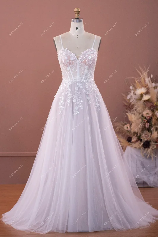 Ethereal Corset Straps Sequined Lace Wedding Dress