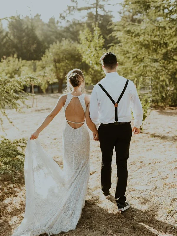 Wedding dresses with structured bodices for support-Sexy Backless Halter Neckline Mermaid Panel Train Sheath Wedding Dresses WD427 Wedding dresses with structured bodices for support-Sexy Backless Halter Neckline Mermaid Panel Train Sheath Wedding Dresses WD427