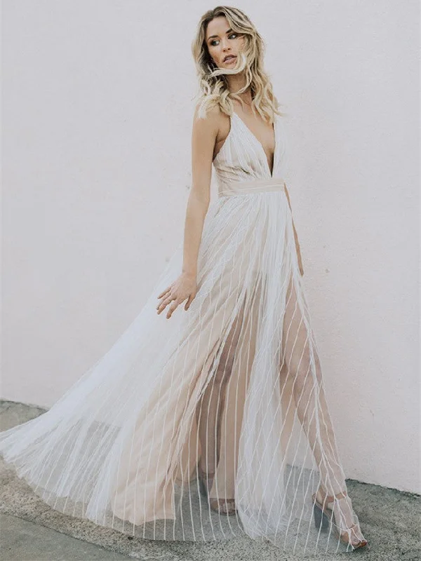 Sexy Tulle Spaghetti Straps Neckline A-line Wedding Dresses WD176