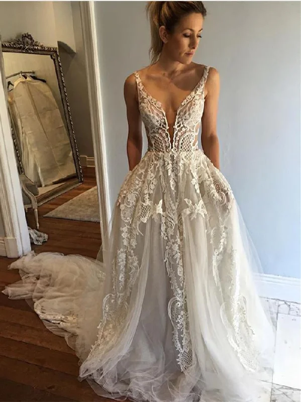 Wedding dresses with beaded embellishments for a glamorous look-Sexy Tulle Spaghetti Straps Neckline Chapel Train A-line Wedding Dresses WD125 Wedding dresses with beaded embellishments for a glamorous look-Sexy Tulle Spaghetti Straps Neckline Chapel Train A-line Wedding Dresses WD125