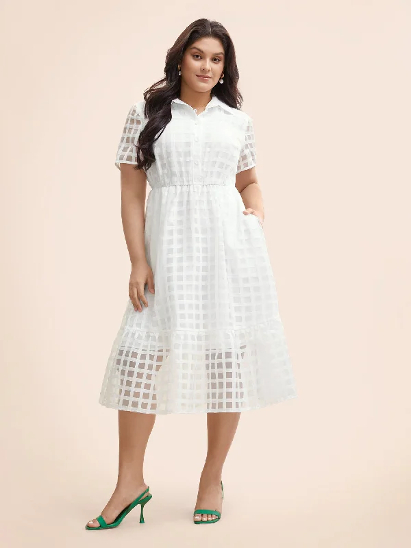 Where to find wedding dresses for every style-Shirt Collar Gingham Mesh Button Up Dress Where to find wedding dresses for every style-Shirt Collar Gingham Mesh Button Up Dress