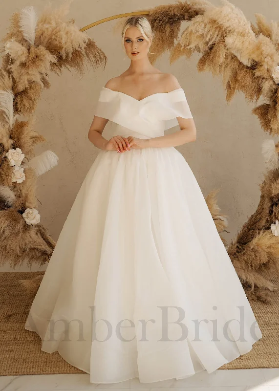 How to style a wedding dress with a veil-Simple Ball Gown Organza Wedding Dress with Off Shoulder Design How to style a wedding dress with a veil-Simple Ball Gown Organza Wedding Dress with Off Shoulder Design