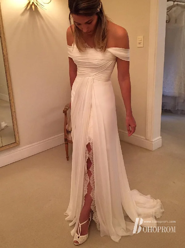 Simple Chiffion Appliqued A-line Sweep Train Wedding Dresses WD277
