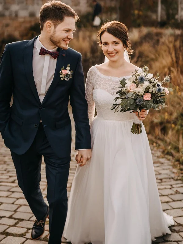 How to pick a wedding dress that suits your personality-Simple Lace Longsleeves Chiffon A-line Wedding Dresses WD529 How to pick a wedding dress that suits your personality-Simple Lace Longsleeves Chiffon A-line Wedding Dresses WD529