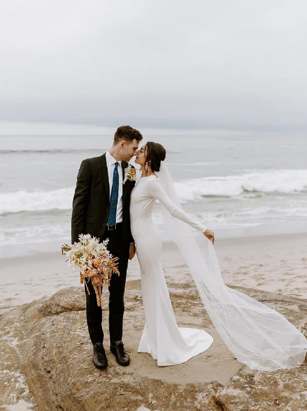 How to style your wedding dress with jewelry-Simple Longsleeves Backless Satin Wedding Dresses Mermaid Bridal Gowns WD360 How to style your wedding dress with jewelry-Simple Longsleeves Backless Satin Wedding Dresses Mermaid Bridal Gowns WD360