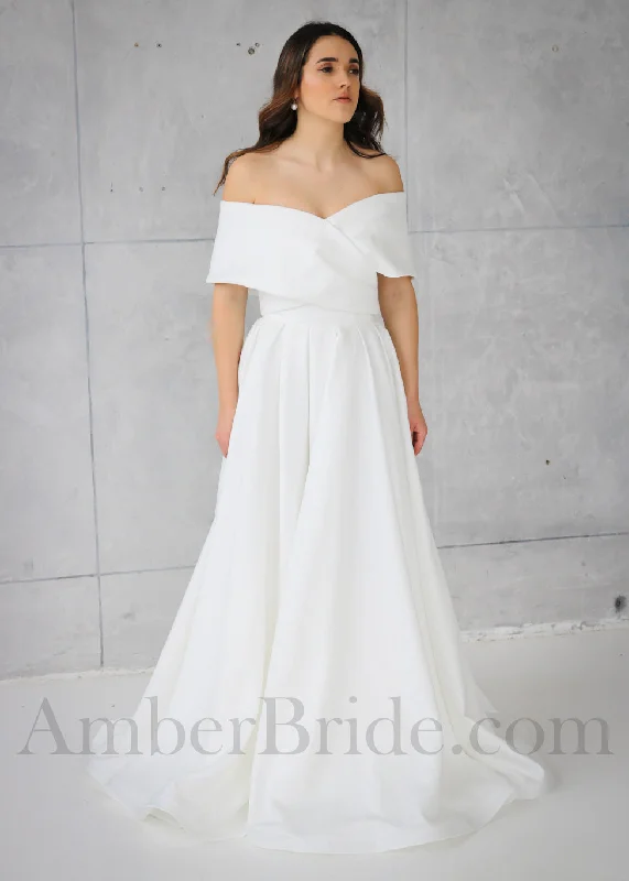 Choosing the right wedding dress for your personality-Simple Satin A-Line Wedding Dress with Off-Shoulder Design Choosing the right wedding dress for your personality-Simple Satin A-Line Wedding Dress with Off-Shoulder Design
