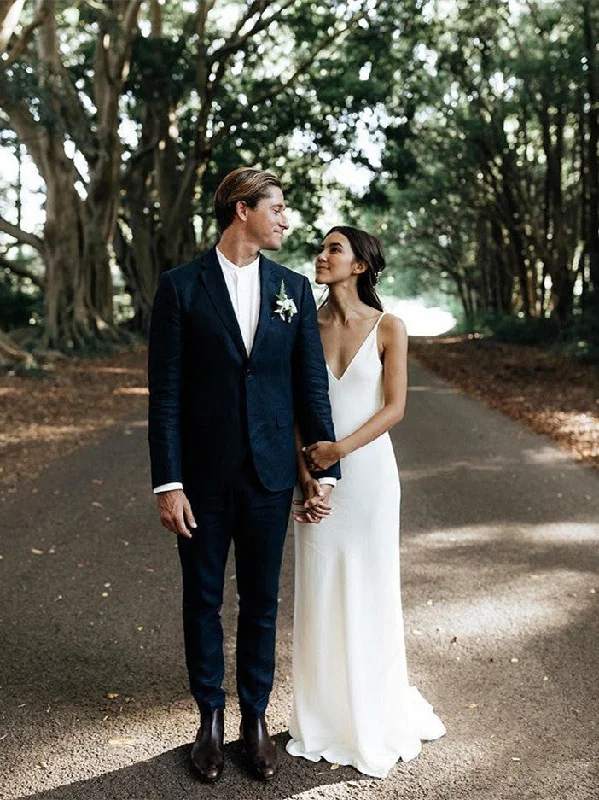 How to alter a wedding dress to fit perfectly-Simple Spaghetti Straps Satin Sheath Wedding Dresses With Sweep Train WD197 How to alter a wedding dress to fit perfectly-Simple Spaghetti Straps Satin Sheath Wedding Dresses With Sweep Train WD197