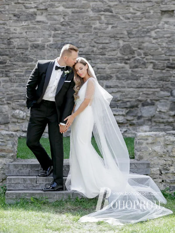 Simple V-neckline Satin Wedding Dresses Mermaid Sweep Train Bridal Gowns WD634