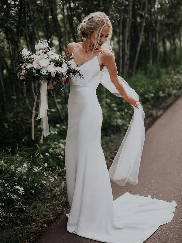 Wedding dresses for an elegant garden ceremony-Simple Wedding Dresses Mermaid Spaghetti Straps Long Satin Bridal Gowns WD223 Wedding dresses for an elegant garden ceremony-Simple Wedding Dresses Mermaid Spaghetti Straps Long Satin Bridal Gowns WD223