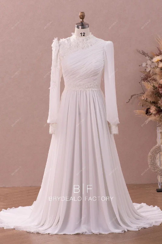 Elegant Muslim Lace Chiffon Wedding Dress