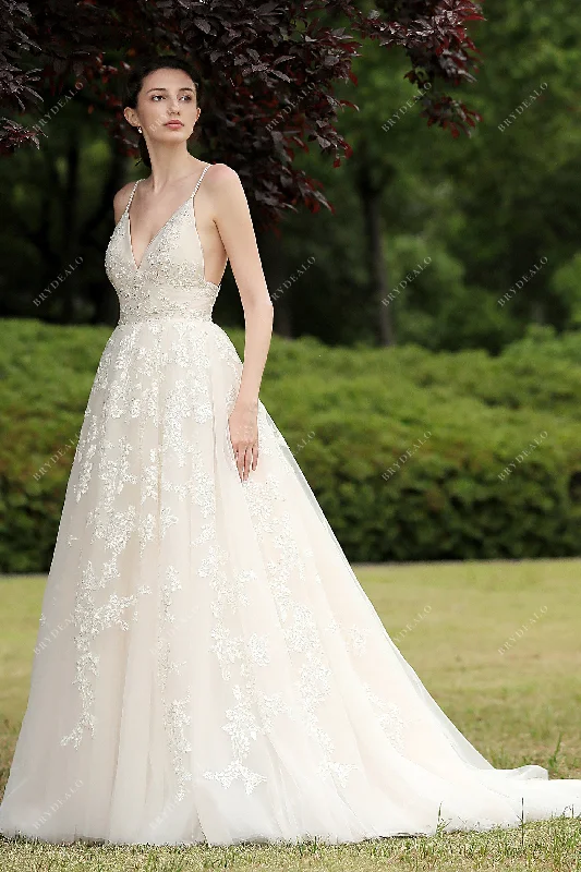 Spaghetti Strap Beautiful Floral Lace Empire A-line Bridal Dress