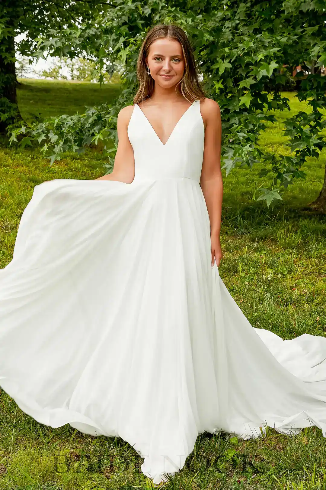 Spaghetti Strap Simple Satin Wedding Gown With Chiffon Skirt