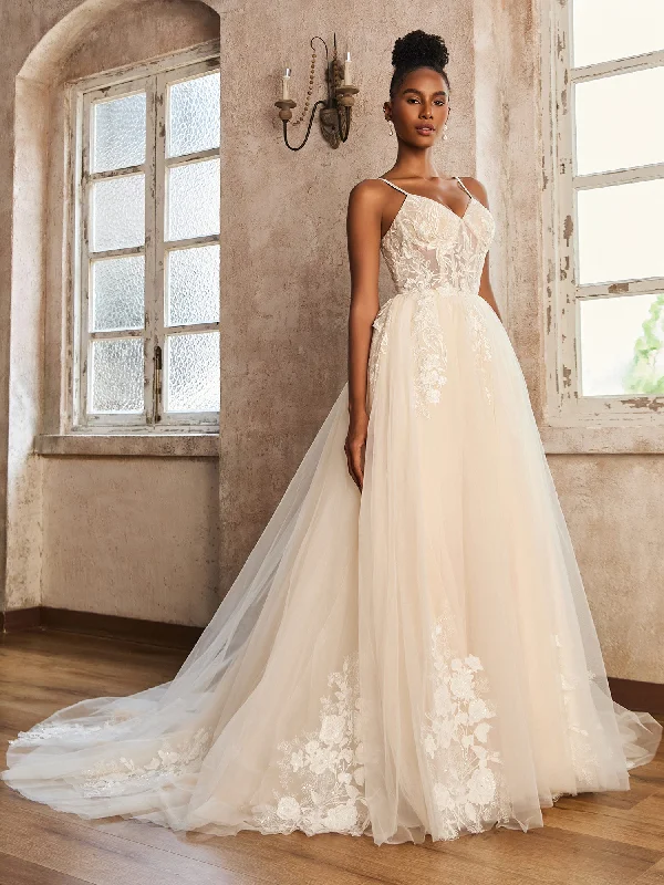 Where to find vintage-inspired wedding dresses-Spaghetti Straps V-Neck Lace Bodice Appliques Wedding Dress Ivory/Champagne Where to find vintage-inspired wedding dresses-Spaghetti Straps V-Neck Lace Bodice Appliques Wedding Dress Ivory/Champagne