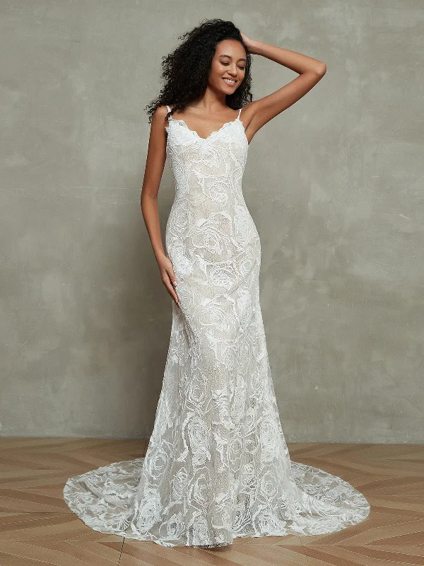 Wedding dresses with beaded embellishments for a glamorous look-Spaghetti Straps Vintage Lace Mermaid Wedding Gowns-As Picture Wedding dresses with beaded embellishments for a glamorous look-Spaghetti Straps Vintage Lace Mermaid Wedding Gowns-As Picture