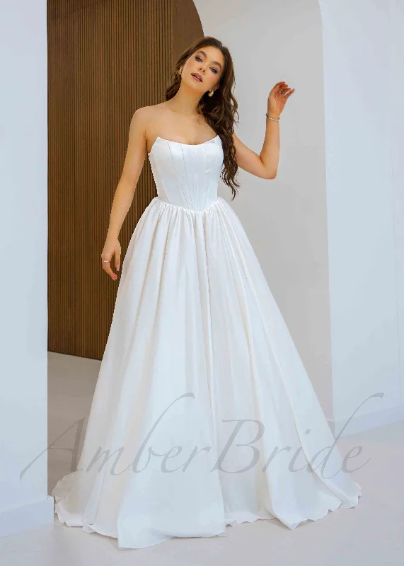 Where to find unique wedding dresses for brides-Strapless Ball Gown Satin Wedding Dress with Basque Waistline Where to find unique wedding dresses for brides-Strapless Ball Gown Satin Wedding Dress with Basque Waistline