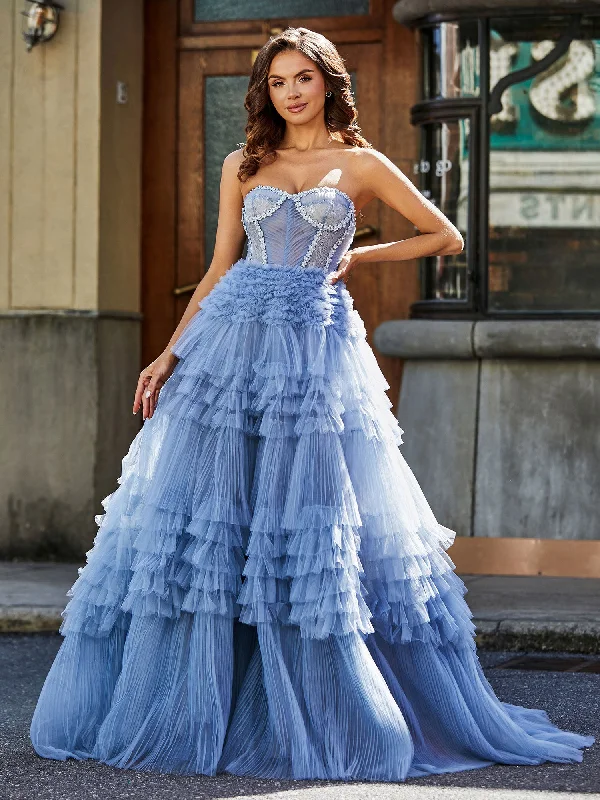 Choosing the best wedding dress for your venue-Strapless Corset Bodice Tulle Ball Gown Dusty Blue Choosing the best wedding dress for your venue-Strapless Corset Bodice Tulle Ball Gown Dusty Blue