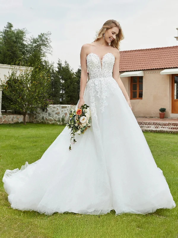 Where to buy wedding dresses for plus-size brides-Strapless Plunging V-Neck Lace Bodice Bridal Gown-Ivory Where to buy wedding dresses for plus-size brides-Strapless Plunging V-Neck Lace Bodice Bridal Gown-Ivory