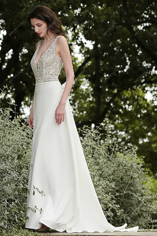 Elegant Straps Lace Designer Crepe A-line Wedding Dress