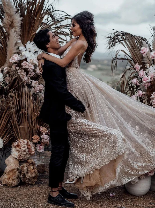 Where to find wedding dresses with vintage-inspired designs-Sexy V-neck Applique Lace Spaghetti Straps Sheath 2 In 1 Wedding Dress WD531 Where to find wedding dresses with vintage-inspired designs-Sexy V-neck Applique Lace Spaghetti Straps Sheath 2 In 1 Wedding Dress WD531