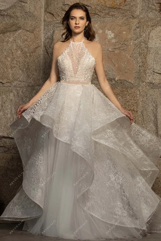 Stylish Beaded Lace Pink Bodycon Wedding Dress with Overskirt