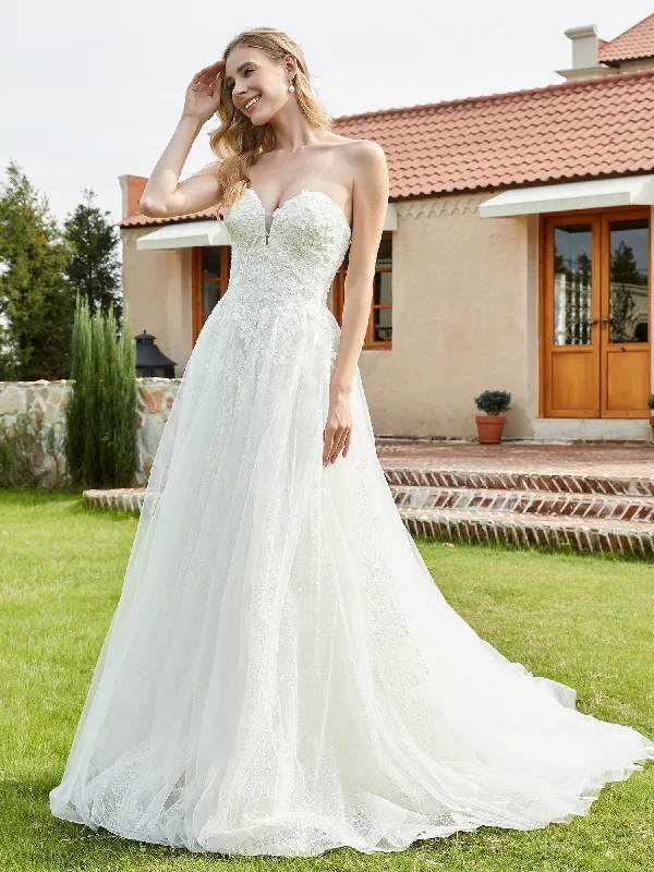 Best wedding dresses for winter ceremonies-Sweetheart Lace Up Tulle A-line Wedding Dress Ivory Best wedding dresses for winter ceremonies-Sweetheart Lace Up Tulle A-line Wedding Dress Ivory