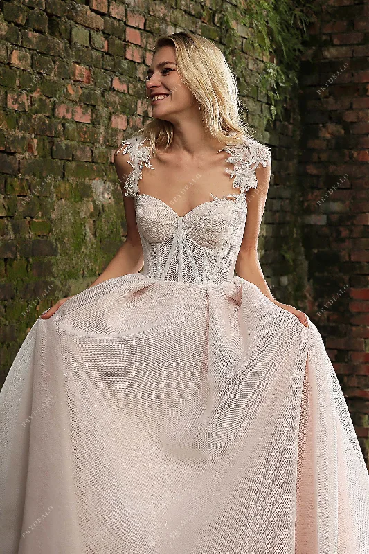 Designer Ivory & Dusty Rose Gown with Asymmetrical Straps