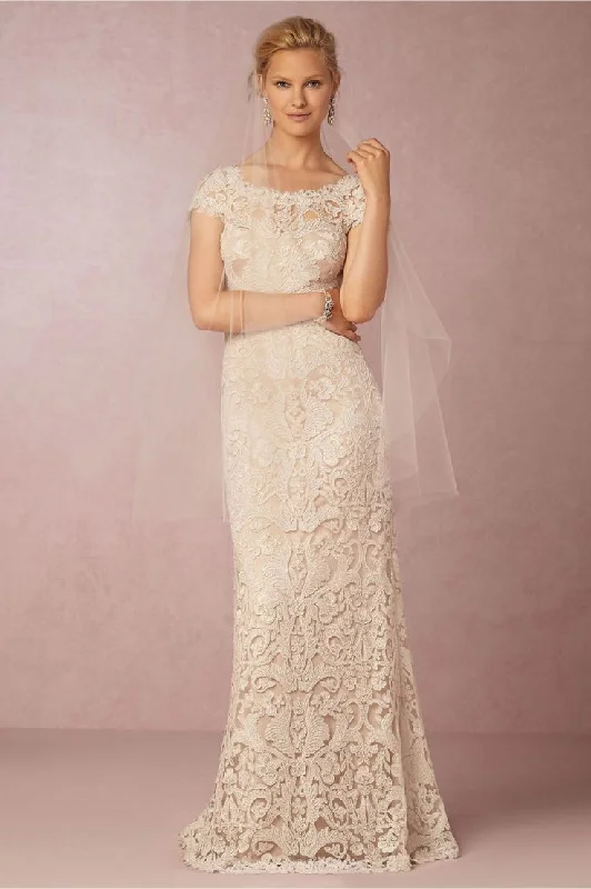 Wedding dresses with high necklines for elegant brides-Tadashi Shoji August Gown