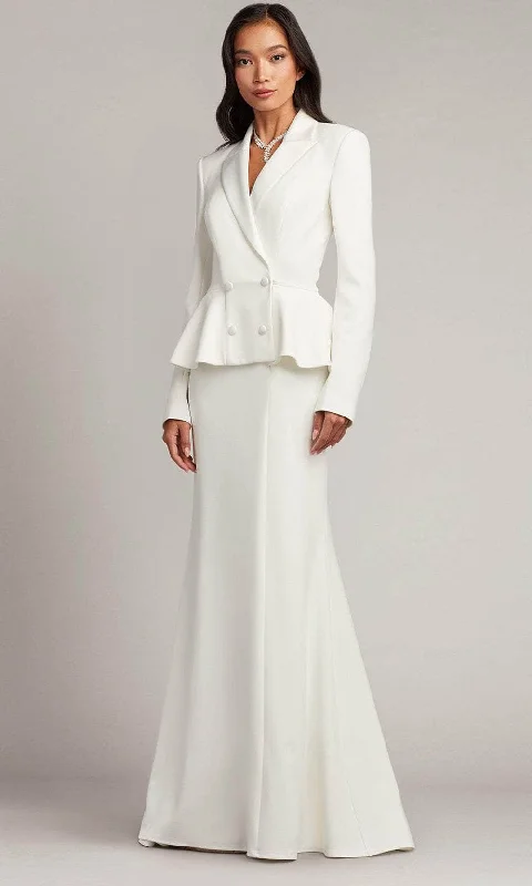 Wedding dresses with beading for added sparkle and shine-Tadashi Shoji BOS23303LBR - V-Neck Tuxedo Long Gown Wedding dresses with beading for added sparkle and shine-Tadashi Shoji BOS23303LBR - V-Neck Tuxedo Long Gown