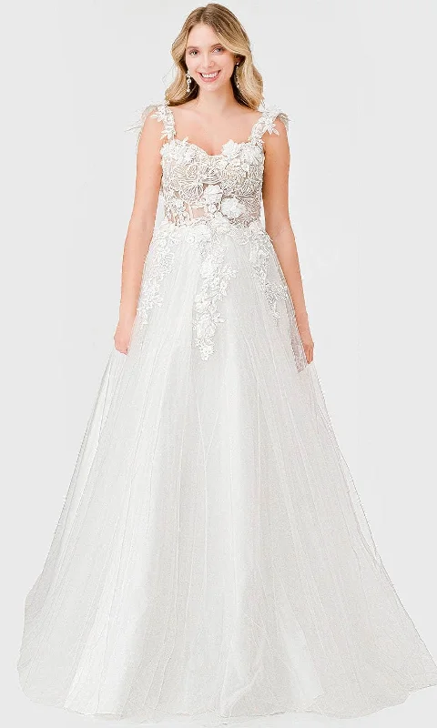 Simple wedding dresses for minimalist brides-Trevi Collection MS0026 - Wide Strap Embroidered Bridal Dress Simple wedding dresses for minimalist brides-Trevi Collection MS0026 - Wide Strap Embroidered Bridal Dress
