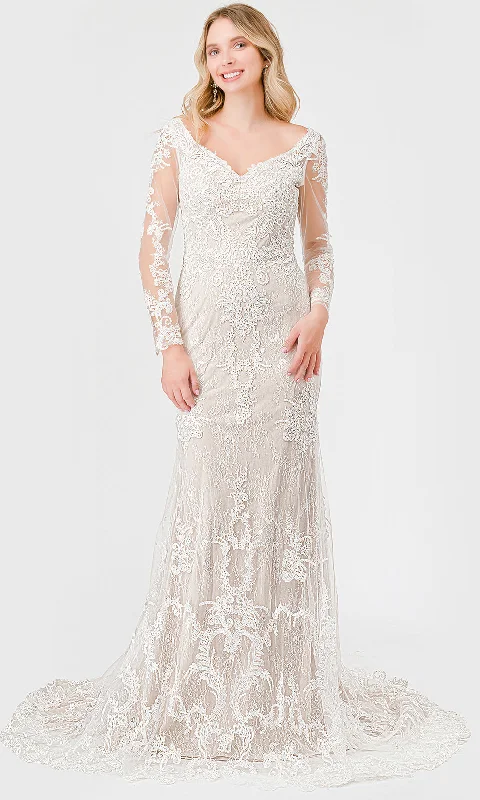 Elegant wedding dresses for winter weddings-Trevi Collection MS0034 - V-Neck Floral Lace Bridal Gown Elegant wedding dresses for winter weddings-Trevi Collection MS0034 - V-Neck Floral Lace Bridal Gown