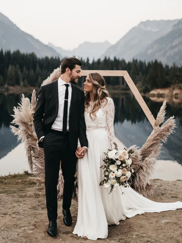 Wedding dresses for an outdoor garden wedding-Two Pieces Wedding Dresses Lace Long Sleeves A-line Bridal Gowns WD229 Wedding dresses for an outdoor garden wedding-Two Pieces Wedding Dresses Lace Long Sleeves A-line Bridal Gowns WD229