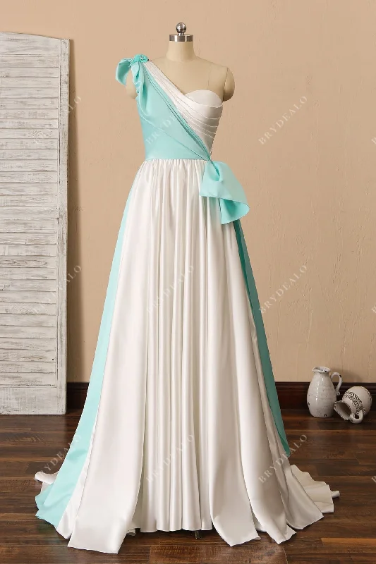 Two-Tone One Shoulder Ruched Wedding Dress