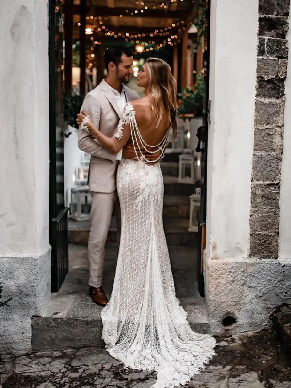 Wedding dresses for brides looking for elegance and style-Unique Bateau Lace Wedding Dresses Mermaid long Sleeves Gowns WD287 Wedding dresses for brides looking for elegance and style-Unique Bateau Lace Wedding Dresses Mermaid long Sleeves Gowns WD287