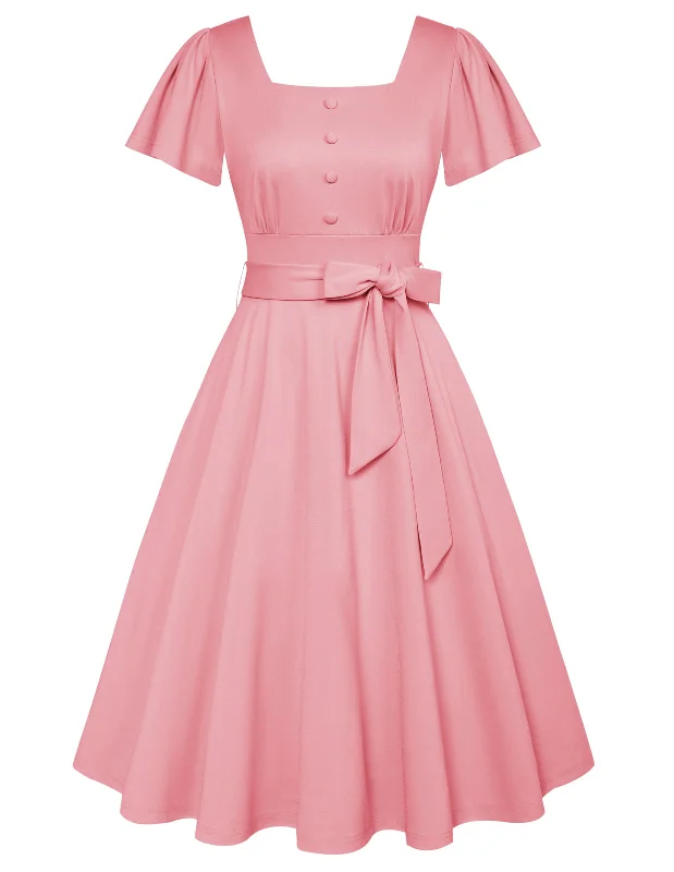 Wedding dresses with dramatic trains for a grand look-Square Neck Dress Summer Ruffle Sleeve A Line 1950s Tea Party Dresses with Pockets Wedding dresses with dramatic trains for a grand look-Square Neck Dress Summer Ruffle Sleeve A Line 1950s Tea Party Dresses with Pockets