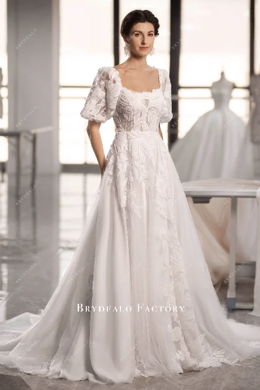 Vintage Large Flower Lace Wedding Dress