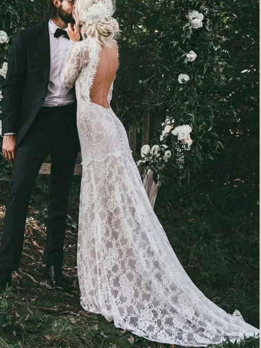 Wedding dresses for a rustic outdoor wedding-Vintage Long Sleeves Lace Wedding Dresses Mermaid Backless Bridal Gowns WD528 Wedding dresses for a rustic outdoor wedding-Vintage Long Sleeves Lace Wedding Dresses Mermaid Backless Bridal Gowns WD528