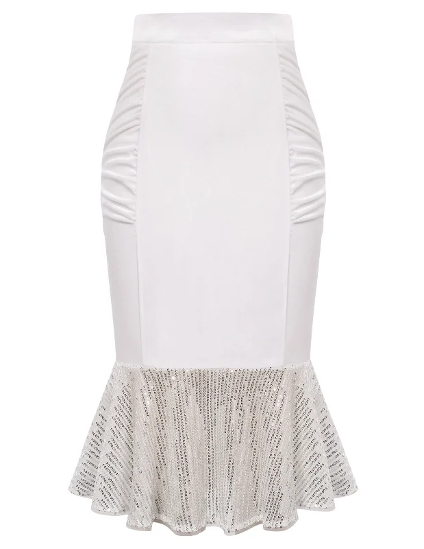 Wedding dresses with vintage designs for an old-fashioned feel-Seckill Offer⌛Vintage Sequined Mermaid Skirt High Waist Ruched Bodycon Skirt Wedding dresses with vintage designs for an old-fashioned feel-Seckill Offer⌛Vintage Sequined Mermaid Skirt High Waist Ruched Bodycon Skirt