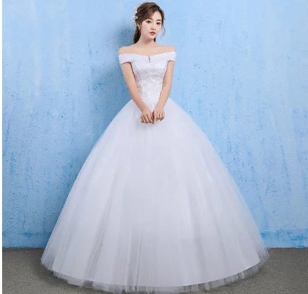 Where to find wedding dresses with lace embellishments-Wedding dress new bride married Korean style Qi thin one word shoulder wedding tail shoulder spring and summer models