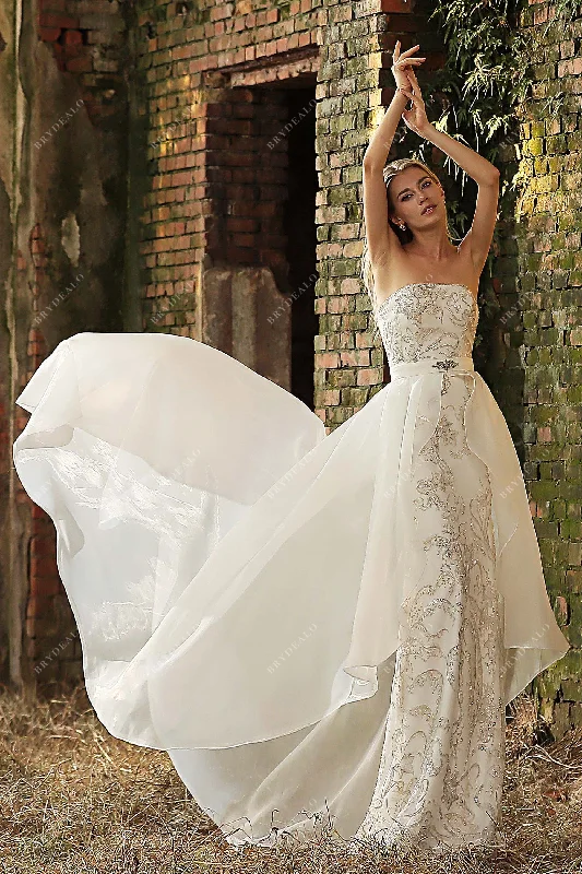 Whimsical Beaded Wedding Dress with Detachable Organza Overskirt