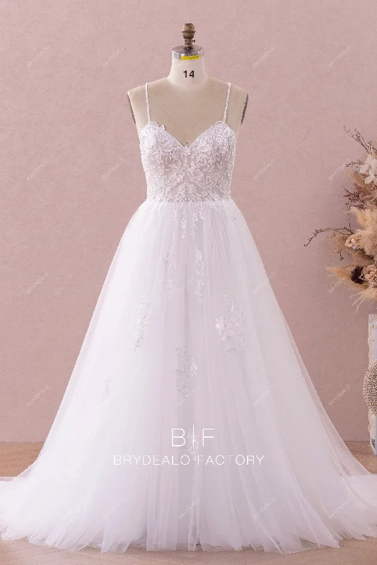 Whimsical Timeless Wedding Dress with Beaded Spaghetti Straps