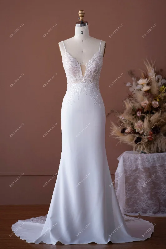 Wild Beaded Lace Plunge Mermaid Crepe Wedding Dress