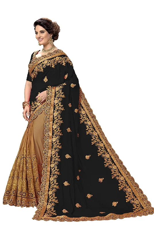 Wedding dresses with intricate beadwork for sparkle-Women's Silk Embroidery SAREE Indian Traditional Saree Wedding Dress Wedding dresses with intricate beadwork for sparkle-Women's Silk Embroidery SAREE Indian Traditional Saree Wedding Dress